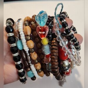 Beaded Bracelet Lot 16 Pieces Vintage To Now Bohemian Rave Festival Stretch